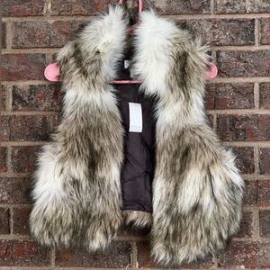 LOFT Faux Fur Vest in Brown and Cream NWT